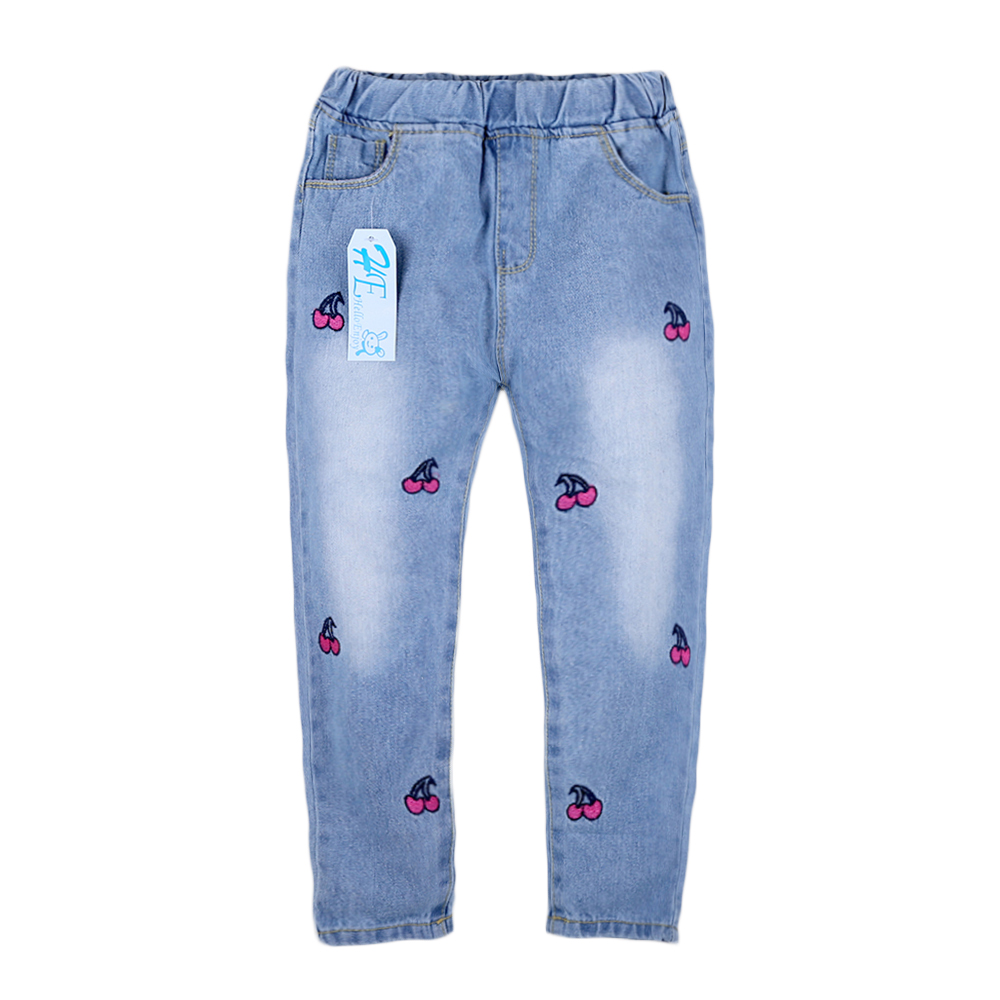 Hej njut av barnkläder flickor jeans för flicka våren höst baby jeans barnbyxor broderade körsbärsbyxor: 5