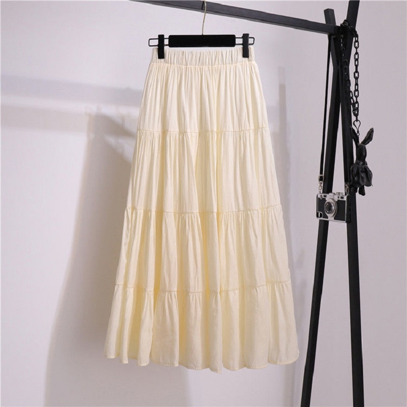SURMIITRO Korean Style Long Skirt Women For Spring Summer Blue White Black High Waist Sun School Midi Pleated Skirt Female