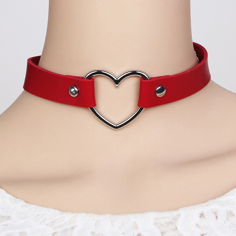 Vrouwen Lady Punk Goth Harajuku Grunge Pu Leer Klinknagel Hart Kraag Choker Funky Draaimomenten Ketting Sieraden Lxh