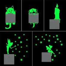 Light Switch Sticker Luminous Wall Stickers Cartoon Glow in the Dark Sticker Decal for Kids Room Decoration Home Decor Cat Fairy