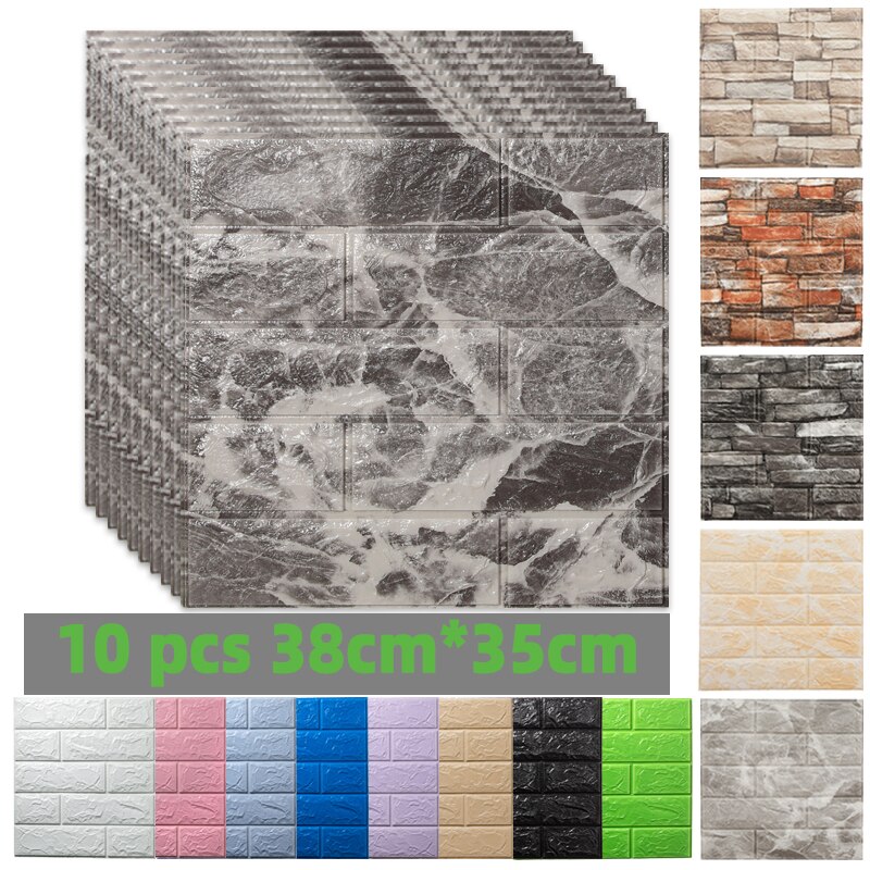 10pcs 3D Wall Stickers Self Adhesive Foam Wallpaper Home Decor Living Room Bedroom House Decoration Bathroom Soft Wall Panels