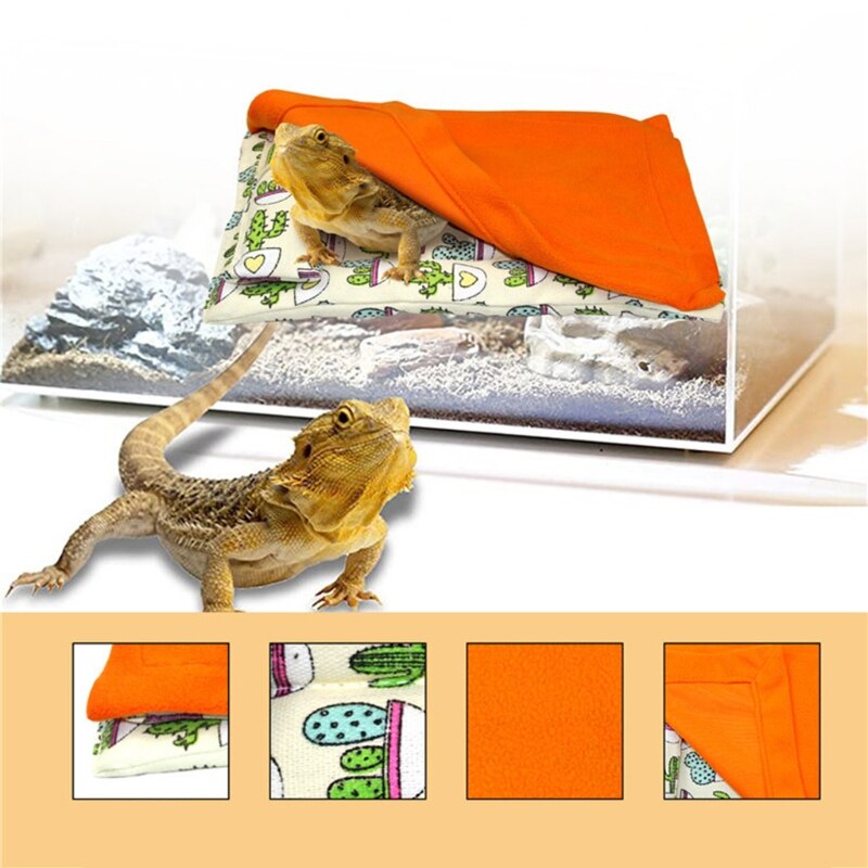 Reptile Sleeping Bag Tropical Cactus Print Blanket with Pillow Cage Sleepovers Nap Mat for Bearded Dragon Leopard Gecko Lizard