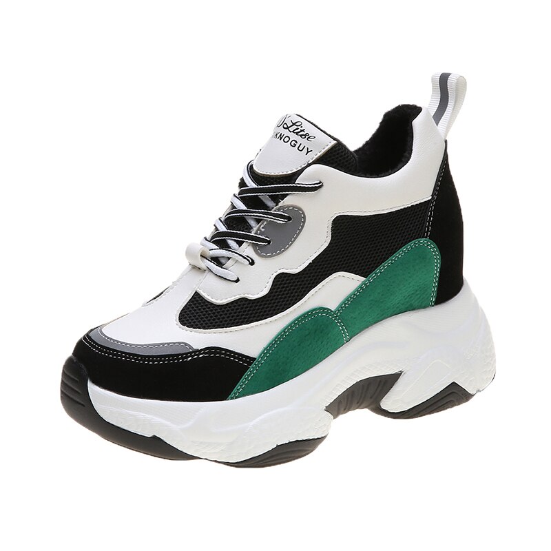 Fujin winter dames sneakers, zacht, warm, ademend, ronde neus, dikke zool, vrijetijdsschoenen met veters voor dames.: Groente / 6