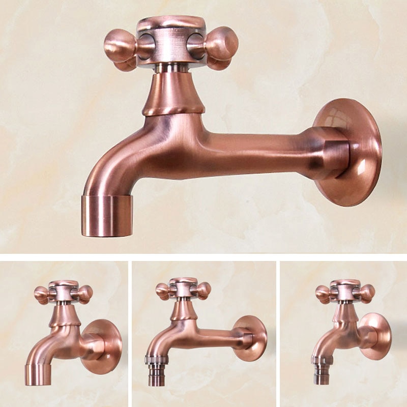Antike Rote Kupfer Wand Halterung Garten Bibcock Waschmaschine Wasserhahn Bad Mopp Wasserhahn Outdoor Wasserhahn Einzigen Kaltem Leitungs KD080