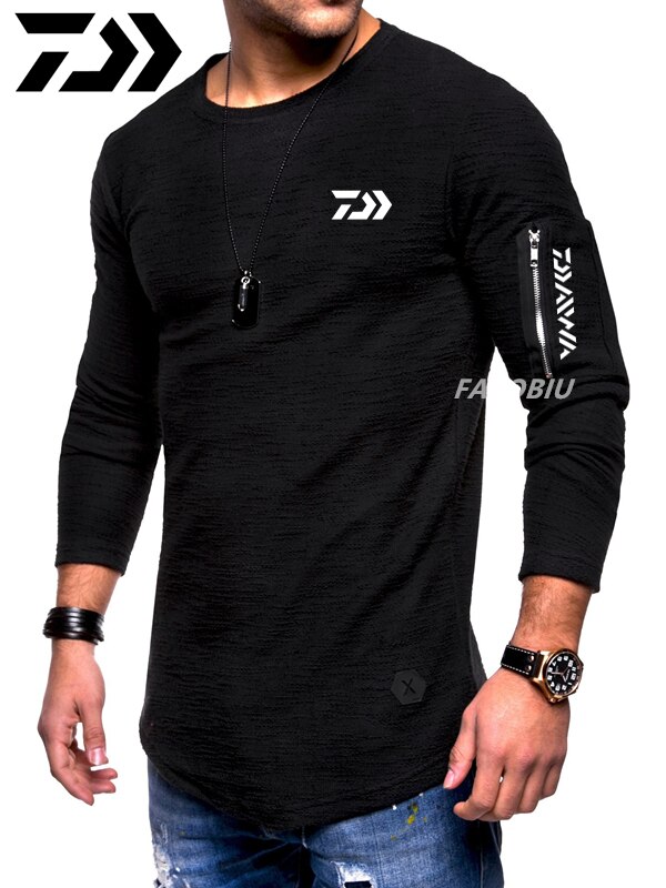 2021 nowych mężczyzna odzież wędkarska z długim rękawem Outdooe oddychające DAIWA t-shirty Plus rozmiar bawełniane ubrania wędkarskie sport Cashmere Tee: L / Picture color 1
