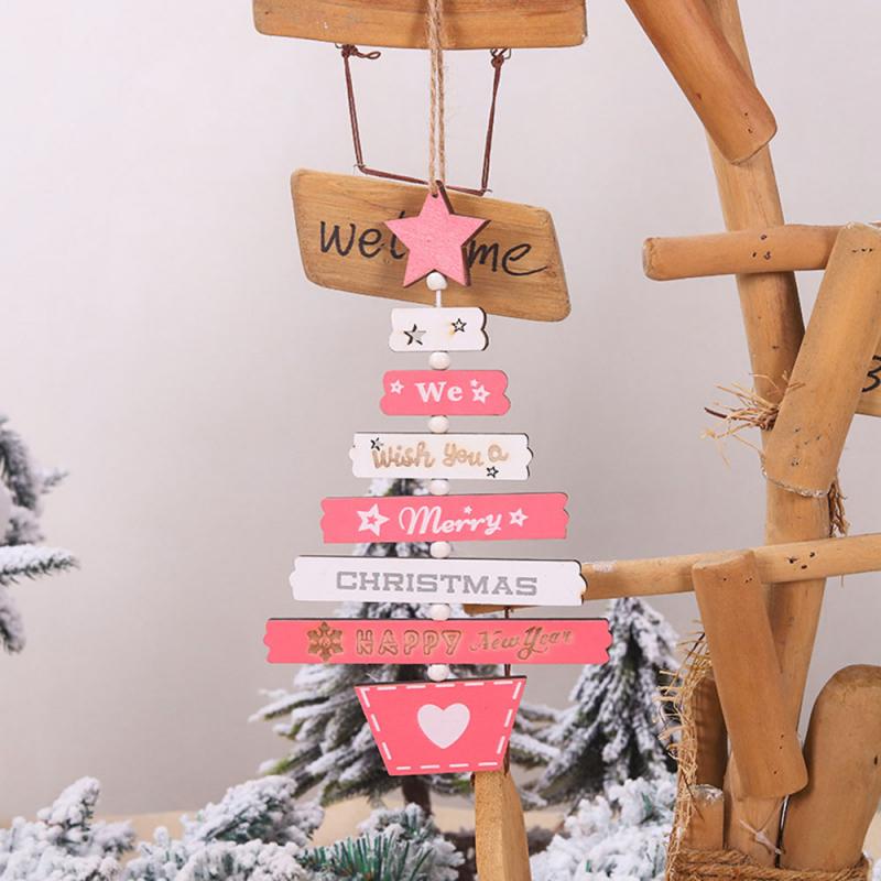 Wooden Christmas Tree Hanger Hanging Decoration DIY Christmas Pendants Wish You Merry Christmas Door Decor For Kids: 03