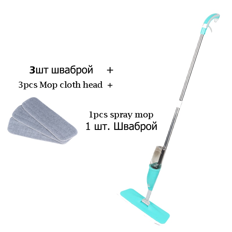 Spray Mop Magic Clean Mop Windows Wooden Floor Ceramic Tile Automatic Home kitchen Bathroom Cleaning Tools Household: Blue-3cloth