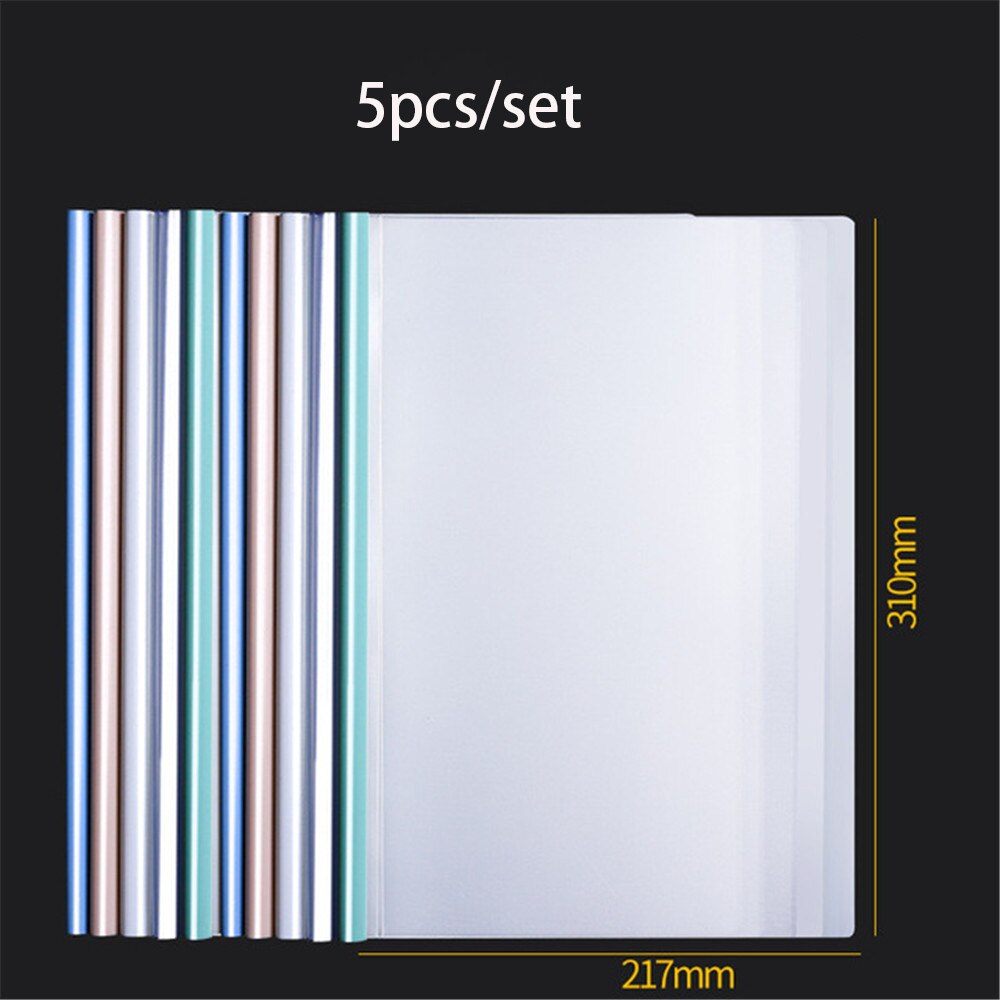 5pcs A4 Transparent File Folder with Plastic Clip Documents Protective Sleeve Papers Organizers School Office Accessories