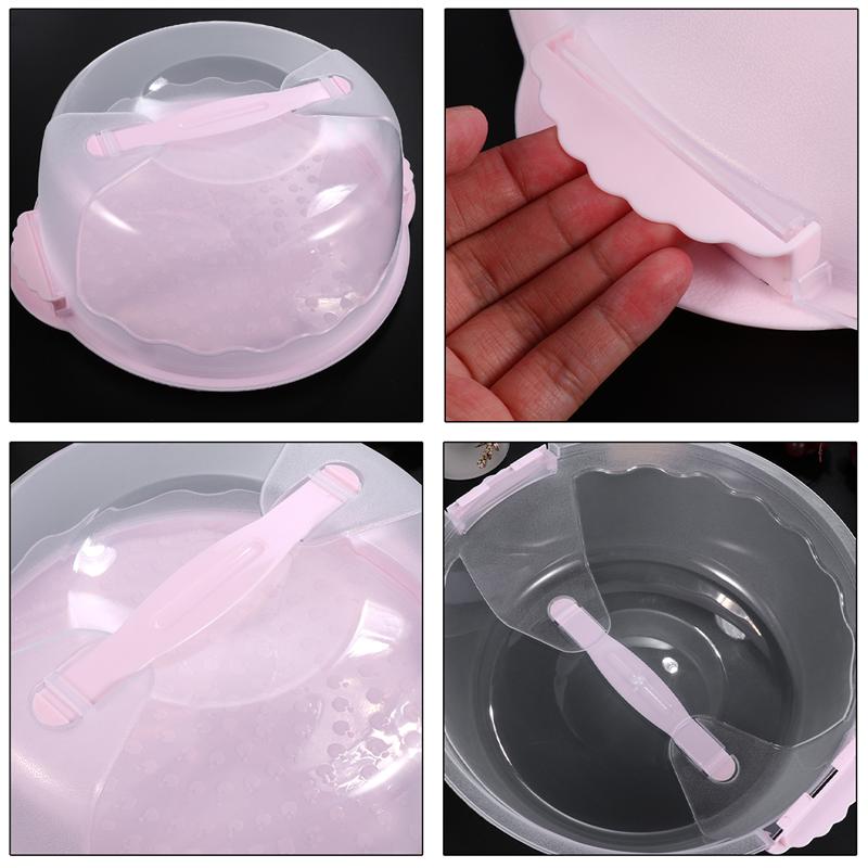 8 Inches Cake Box Portable Handheld Cake Packaging Food Storage Case Fresh Keeping Container With Lid Portable Cake Box (Pink)