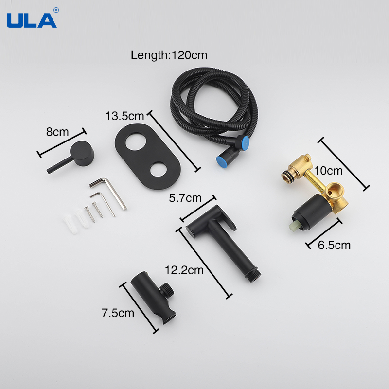 Ula Zwart Bidet Kraan Sproeier Messing Draagbare Wc Bidet Kraan Warm Koud Water Badkamer Mixer Shattaf Valve Hygiënische Douche