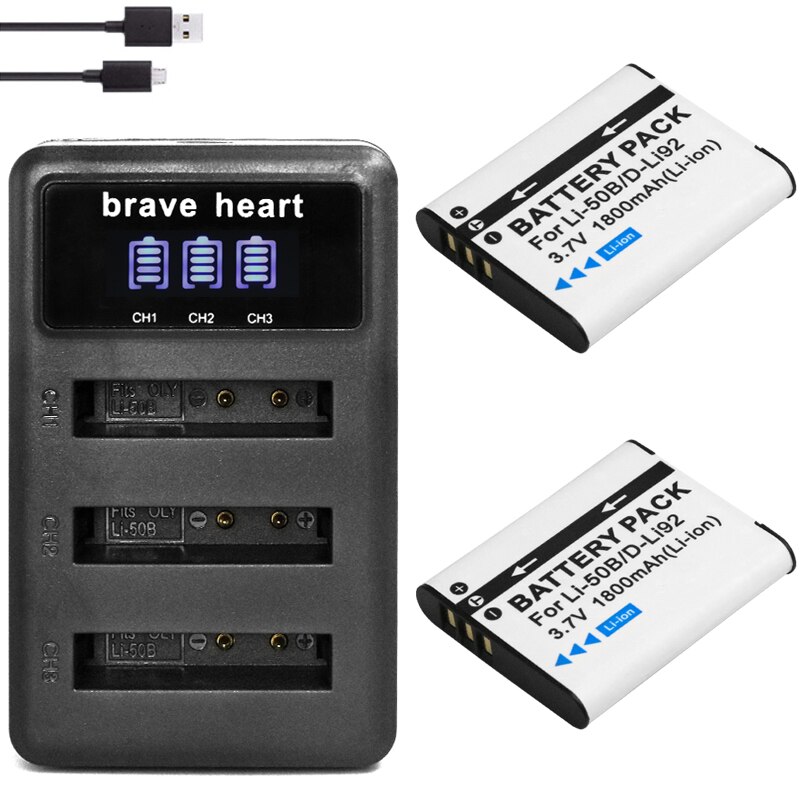 Batterie LI50B li 50B Li-50B avec 3lots de chargeur pour OLYMPUS SP 810 800UZ u6010 u6020 u9010 SZ14 SZ16 D755 u1010 SZ30 SZ20: charger and 2battery