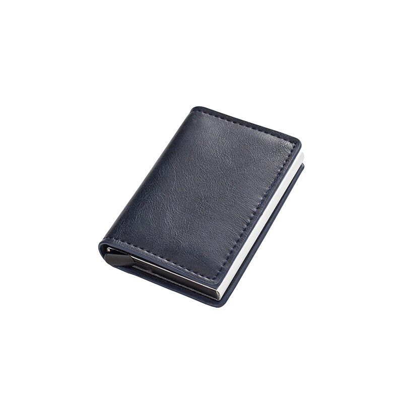 Mannen Metalen Kaarthouder RFID Aluminium Credit Kaarthouder PU Leather Wallet Antitheft Mannen Automatische Pop Up RFID portemonnee: Blue