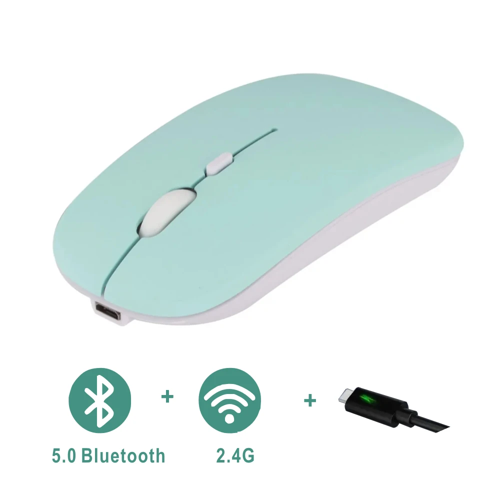 Ratón Bluetooth recargable inalámbrico modo Dual 5,2 silencioso ordenador gaming ratón ergonómico 2,4 USB para PC portátiles: Rosa