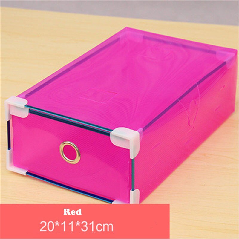 Eco-Friendly Transparent Shoe Hanger Plastic Rectangle Storage Box Shoe Organizer Thickened Drawer Shoe Box Home Stackable Box: Red(M)