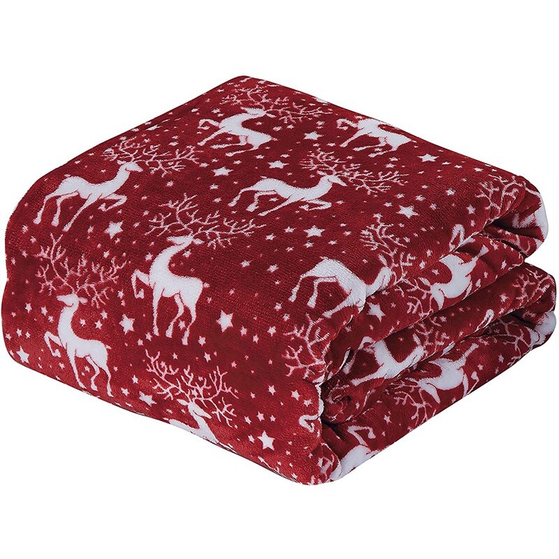Coral Fleece Druk Pluche Kerst Gedrukt Fleece Gooi/Deken-50X60 Inch, (Rendier)