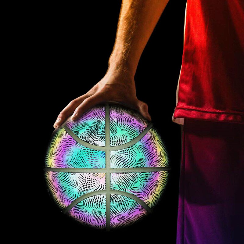 Glowing Reflective Basketball Luminous Glow in Dark Basketball for Night Game Kids PU Luminous Basketball