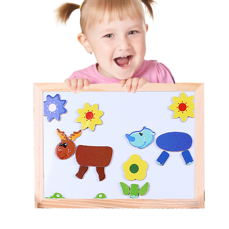 Drawing Board - Magnetic Puzzle - Double Easel - Educational Toy for Kids - Wooden