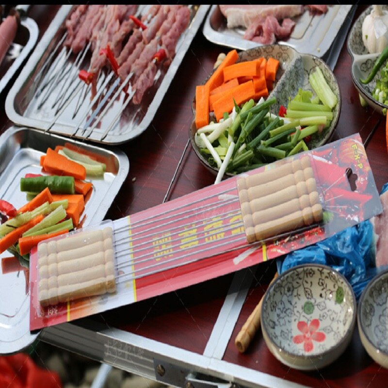 Rustfrit stål grillspyd nål kød hund grill nålesticks gaffel diy udendørs picnic madlavningsredskaber køkkenudstyr