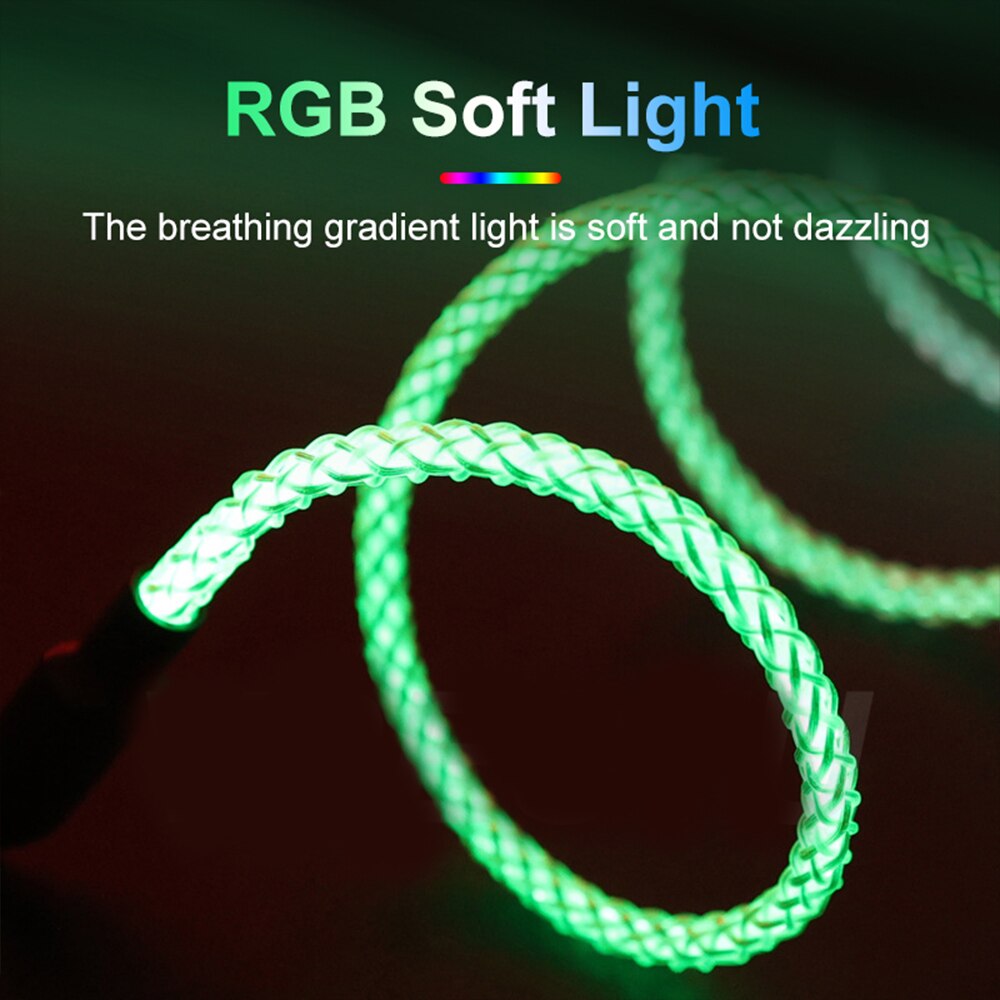 66W 6A Super Charge Soort C Kabel Led Rgb Gradiënt Licht Snel Opladen Usb C Draad Voor Iphone Huawei xiaomi Type-C Gloeiende Lijn