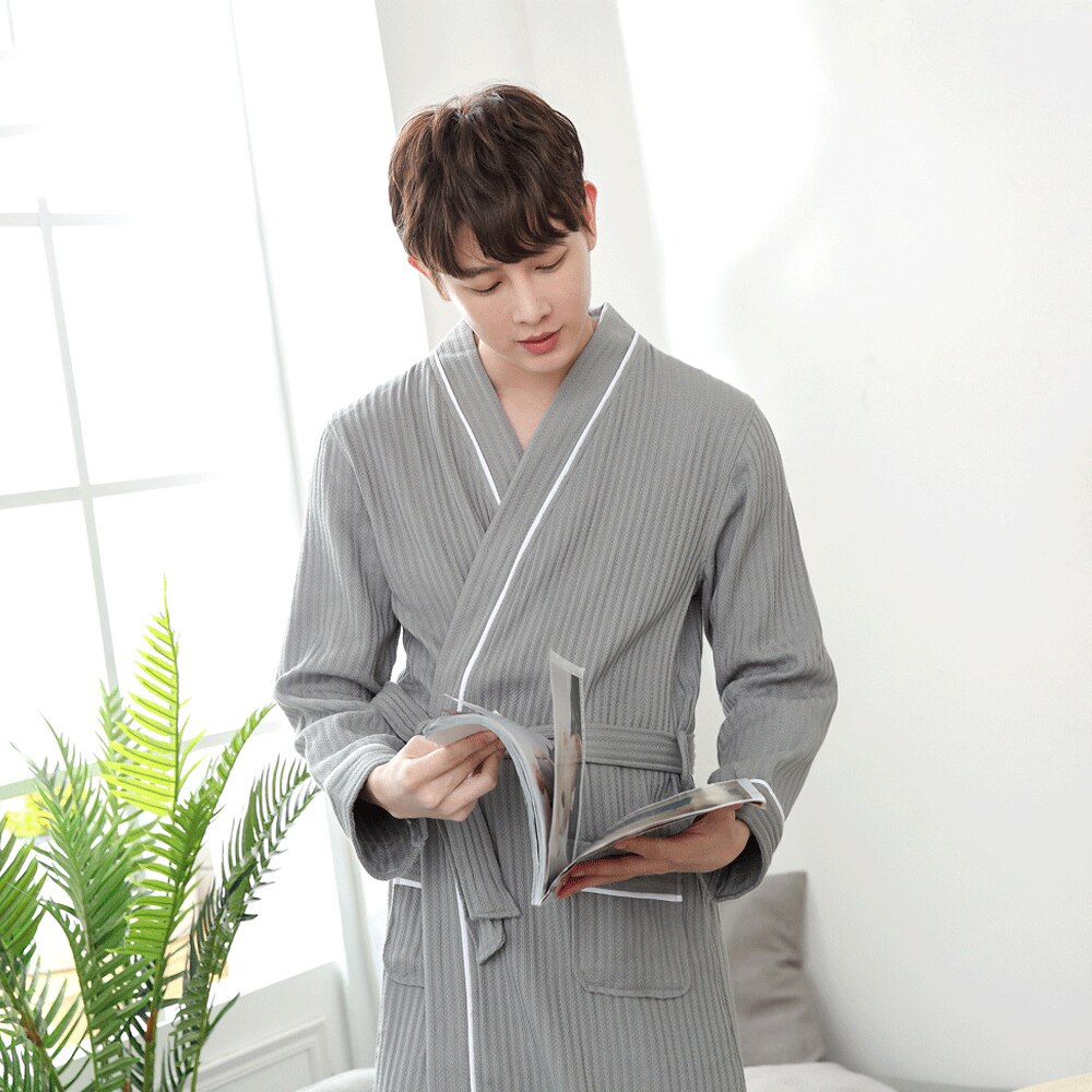 Kimono badrock herr plus size xxl våffla morgonrock herr morgonrock herr loungerockar grå sommar höst