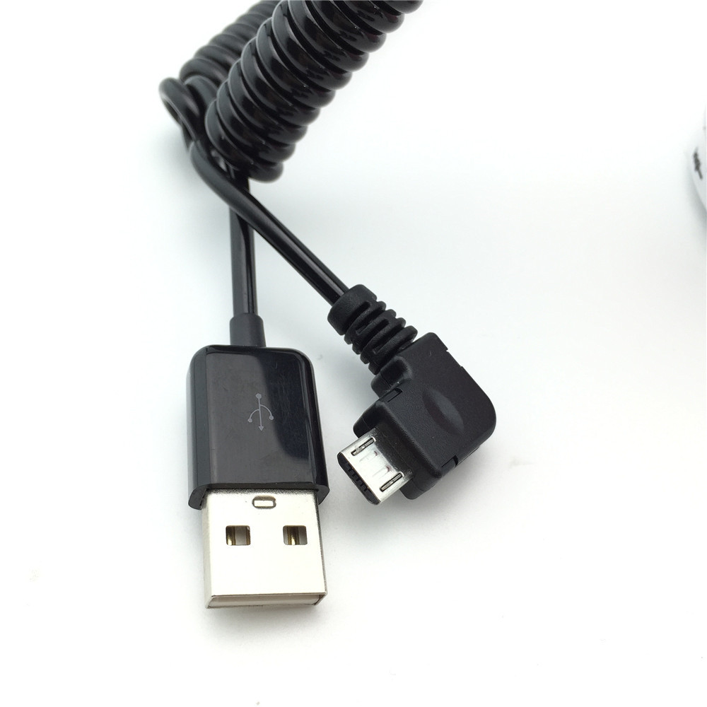 50cm/200cm 90 degree right elbow Spring Coiled USB 2.0 Male to Micro USB Data Sync Charger Cable for Android mobile phones