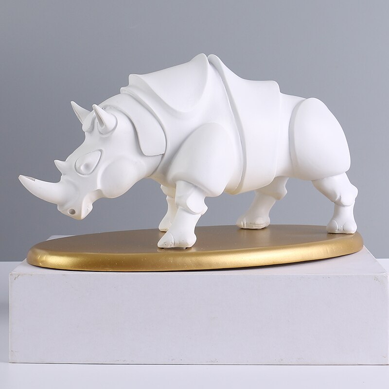 Rhino Statue Figurines Europe Modern Animal Rhinoceros Resin Sculpture Ornaments Home Office Decor Ox Desktop Art Crafts