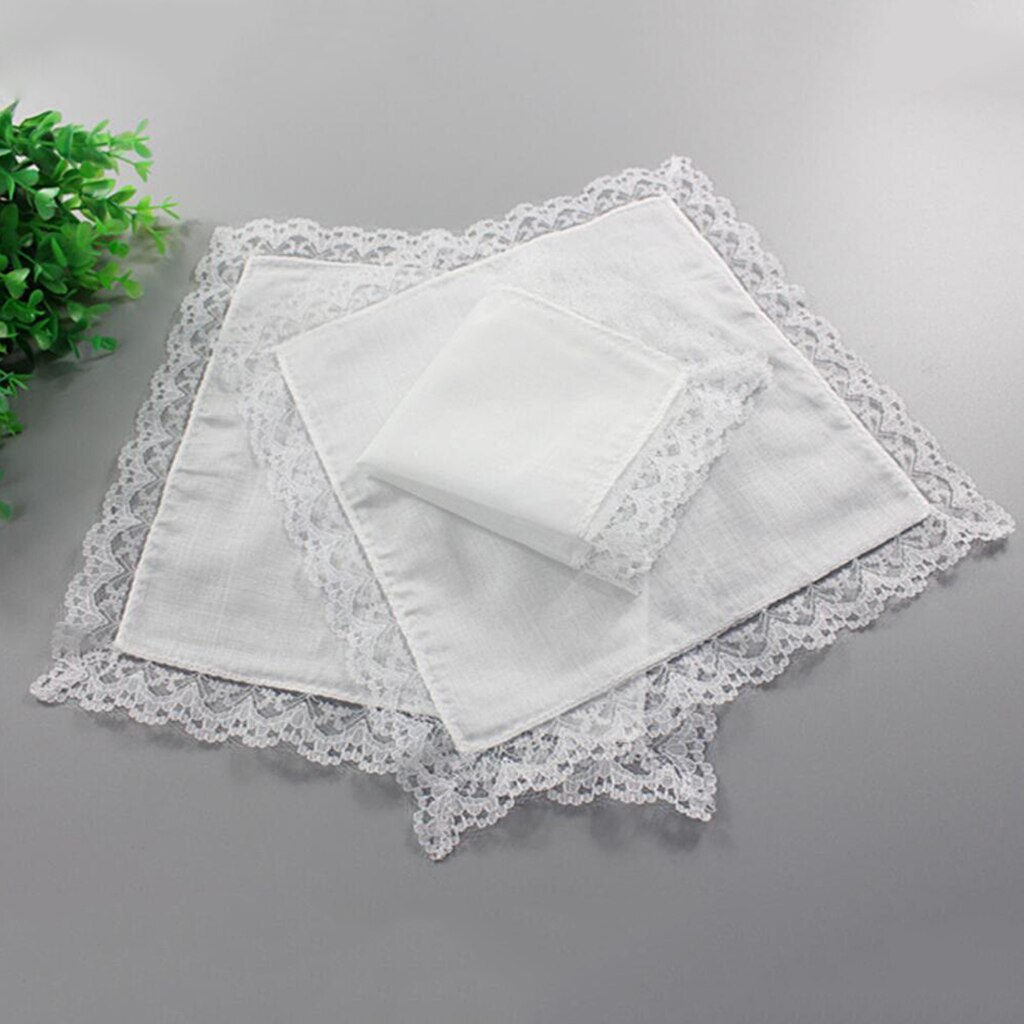 Pañuelos de algodón bordados para mujer, pañuelo blanco con borde de encaje para boda, , banquete, 5 piezas