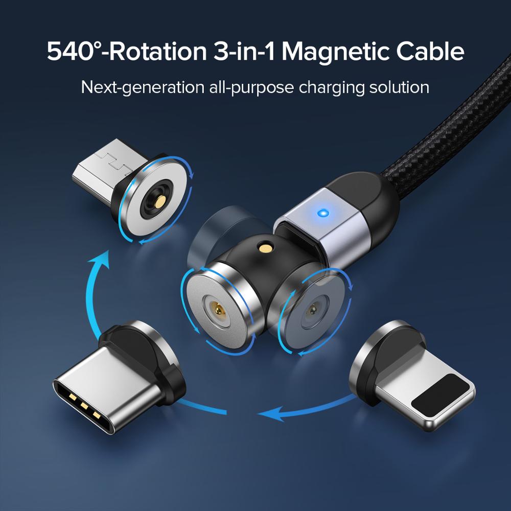 540 Magnetic Cable Micro USB Type C Fast Charging Phone Magnet Charger