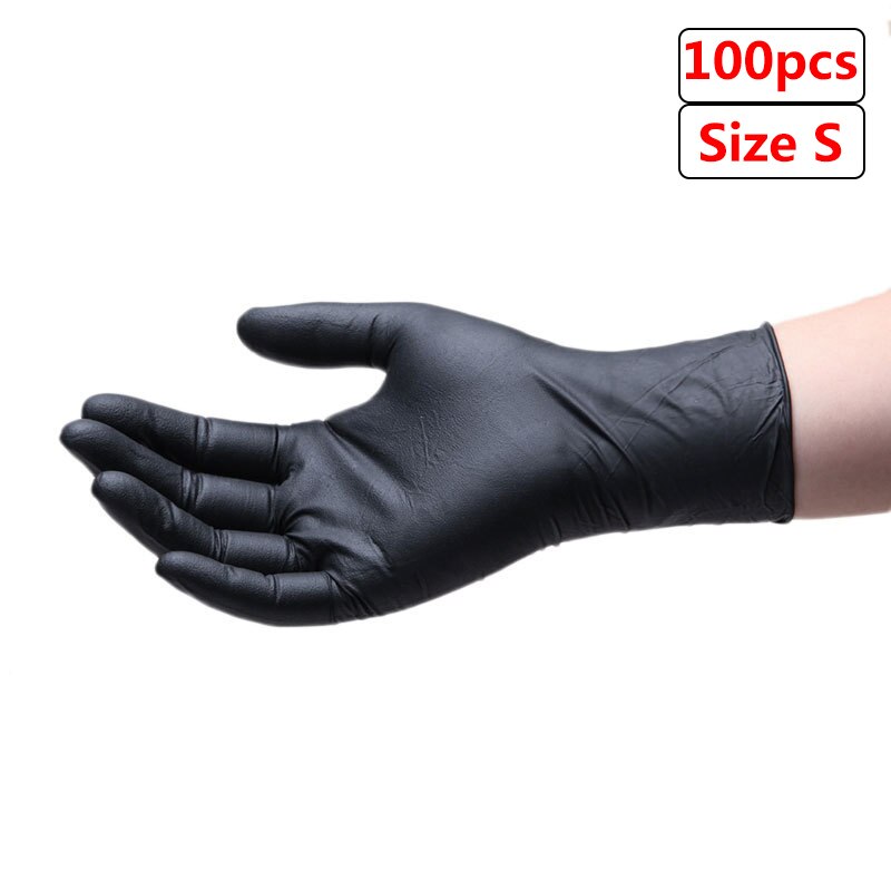 100 pièces noir gants jetables Latex vaisselle cuisine travail médical jardin gants universel pour gauche et droite: 100PCS S