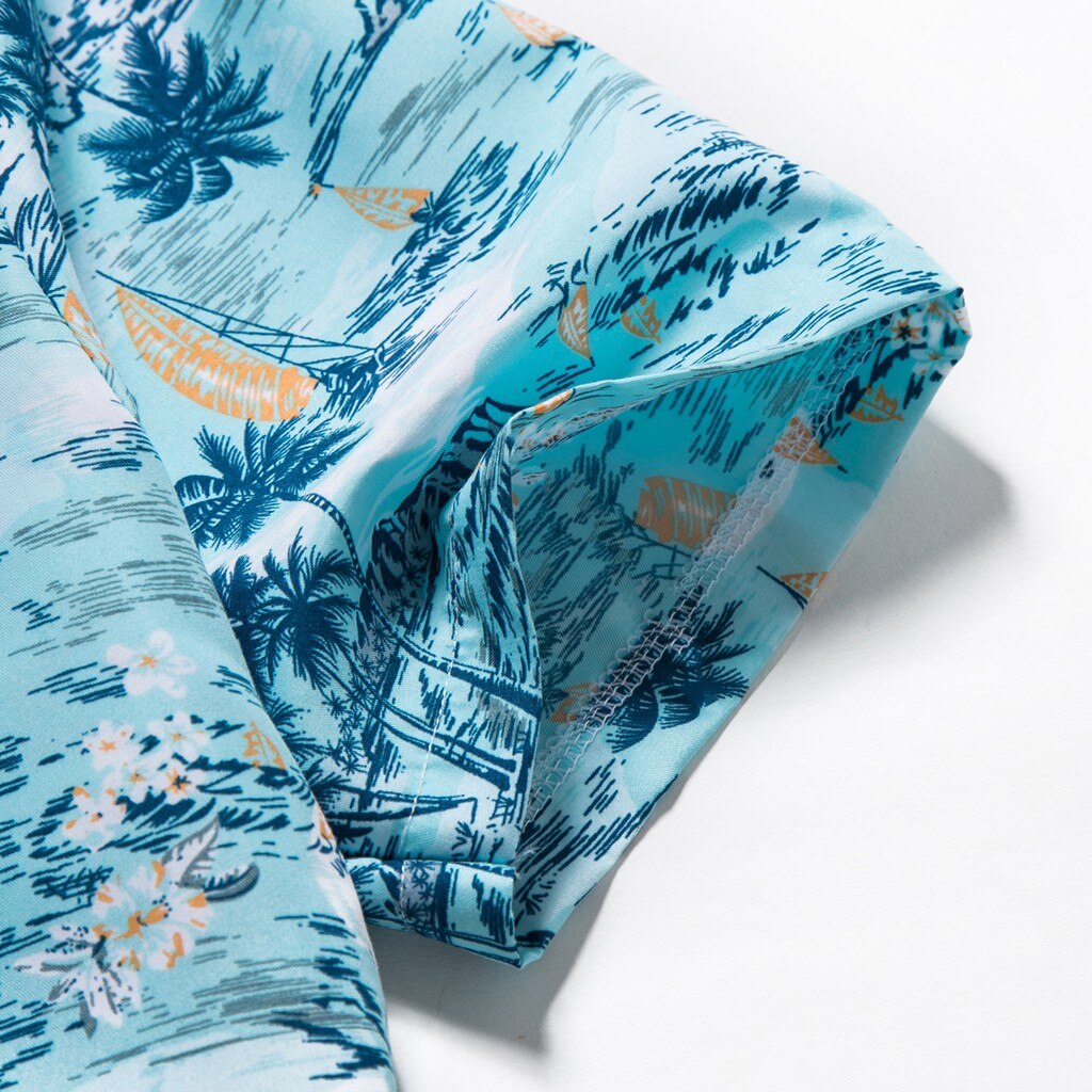 Camisa hawaiana de playa verano tropical para hombre camisa de manga corta ropa de Casual suelta de algodón con botones abajo camisetas azul