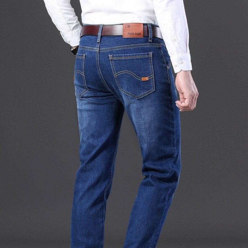 Herrjeans klassiska slim stretch vida jeans herr svart blå casual jeans herrjeans