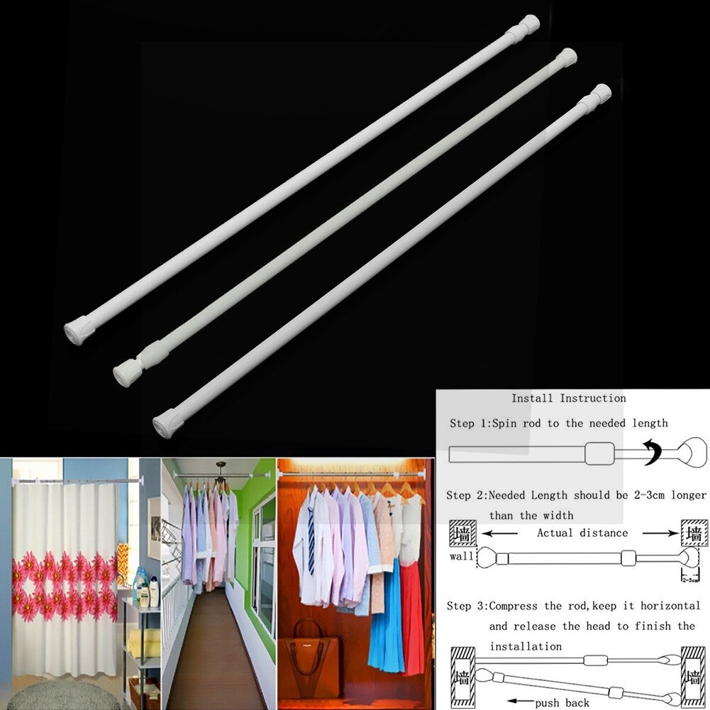 Telescopic Pole Shower Closet Curtain Rail Pole Extendable Cabinet Window Tension Rod Adjustable
