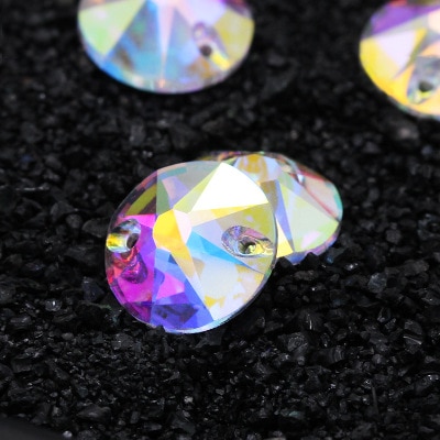 Crystal AB Omgaan cirkel vormen Glas Kristal naaien steentjes met twee hole Diy trouwjurk accessoires
