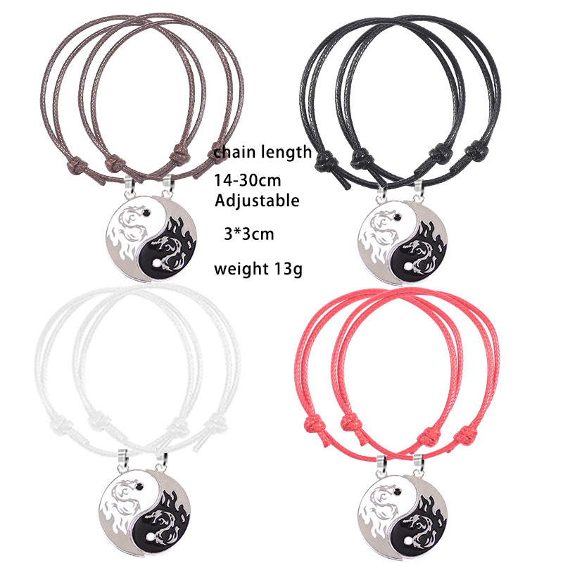 Bracelet tressé en cuir chinois, corde, Style ethnique, pendentif Tai Chi pour Couple, meilleur ami, bijoux d'amitié