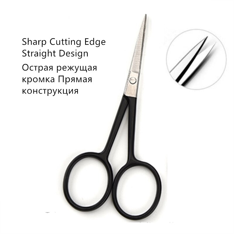 Tijeras de maquillaje de acero inoxidable, punta afilada/REDONDA/inclinada con mango de pintura de Piano, tijeras para pelo de nariz y cejas, herramienta de depilación facial