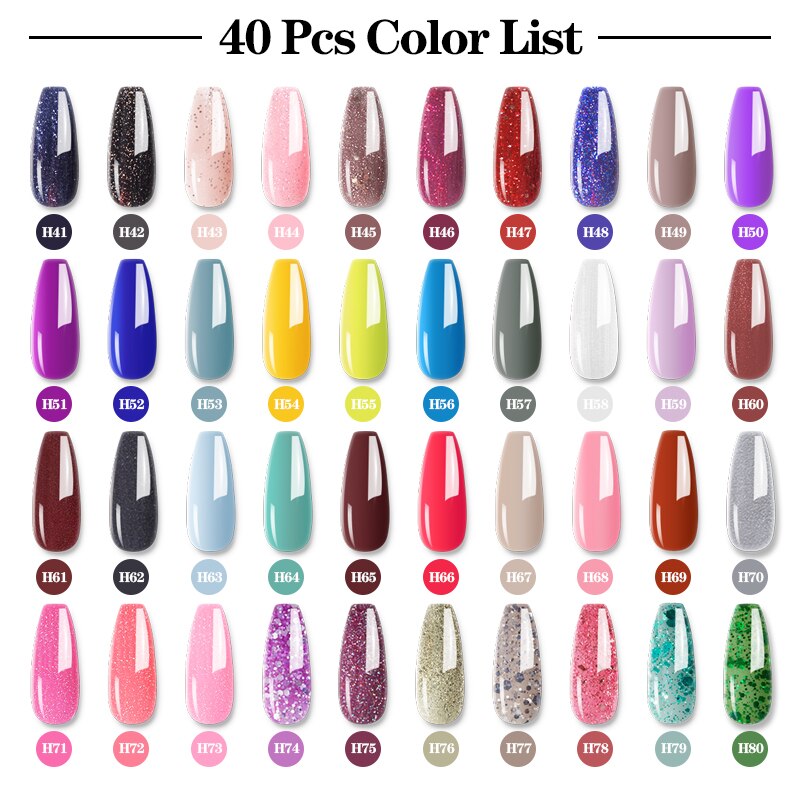 Limegirl 60/40 Pcs Gel Nail Polish Set Color Glitter Semi Permanent Hybrid Gel Varnish Base Top