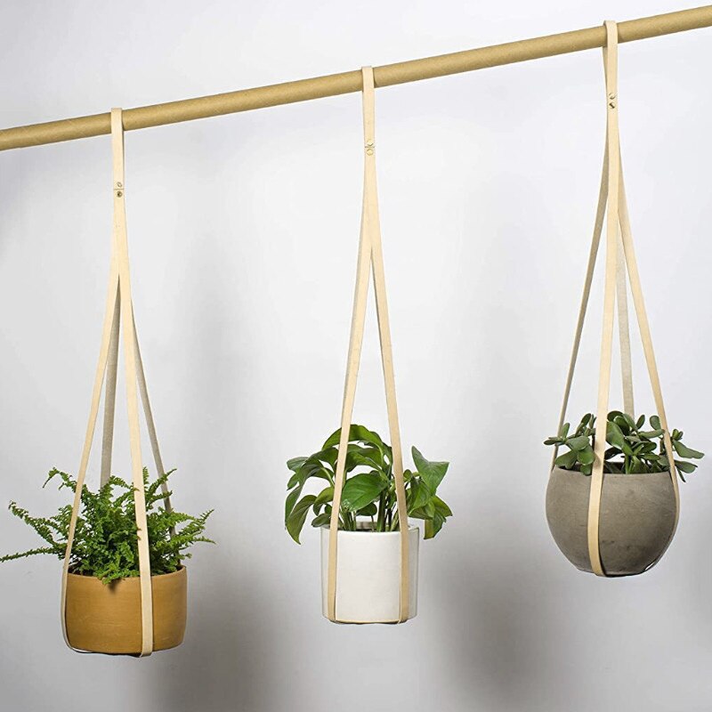 Pu læderplantepottehænger moderne hængende planter til væg indendørs husplanter kaktus og saftige hængende planteholder