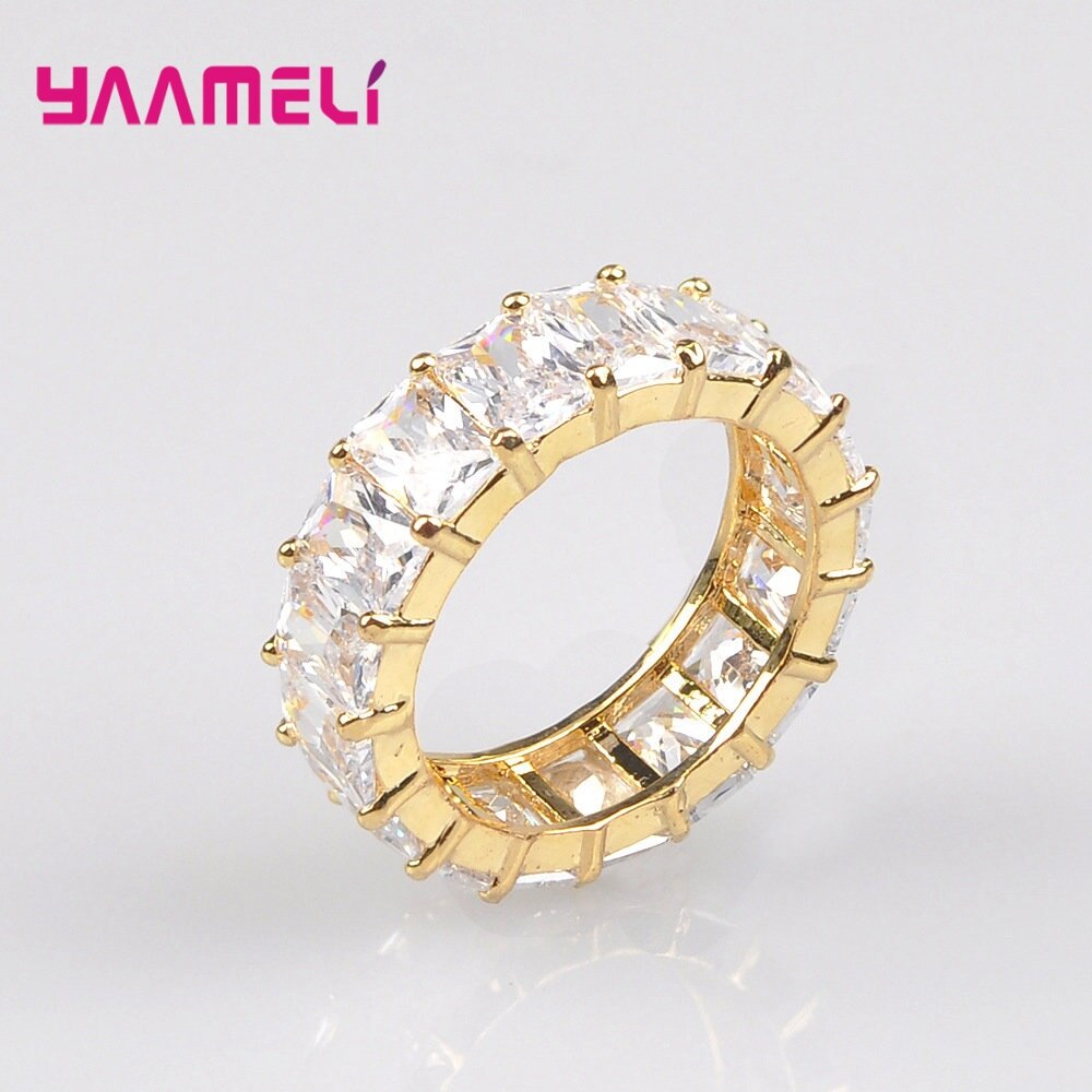 Gute Regenbogen Farbe Baguette CZ Kristall Zirkonia Finger Ringe Für Frauen Luxus 925 Sterling Silber Goldene Schmuck