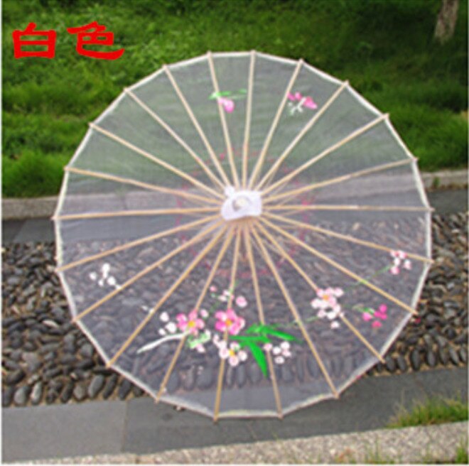 Dance Umbrella rain women Prop Oiled Paper Decoration Umbrella Transparent Silk Umbrella paraguas inverso pederneira Chinese: white