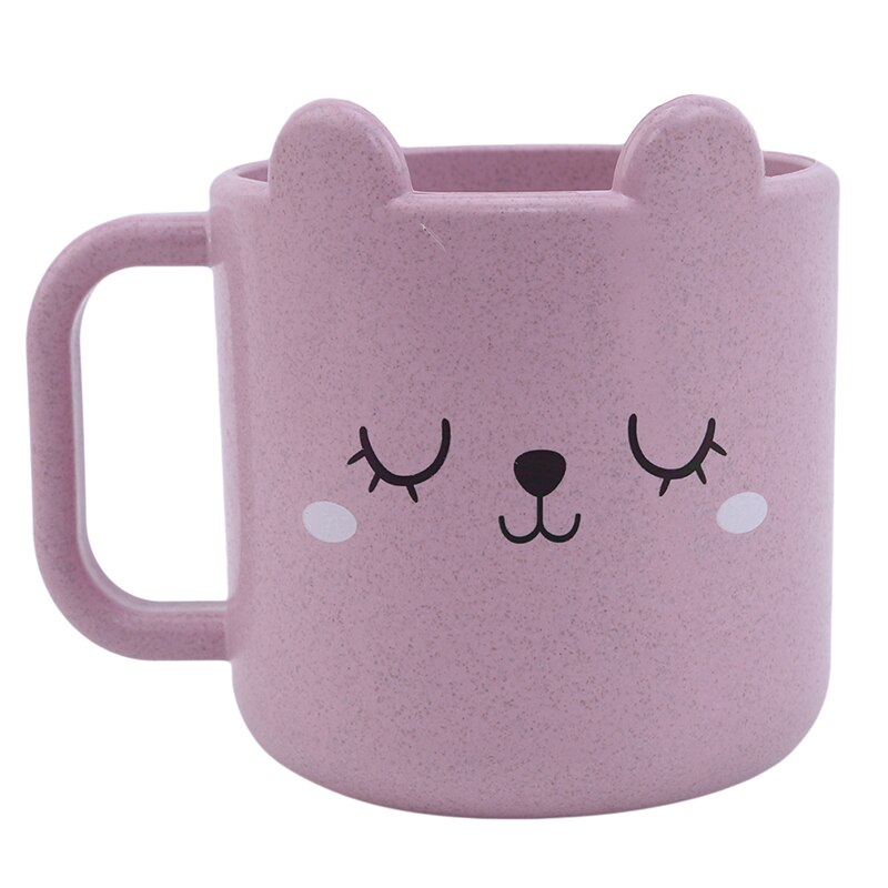 Taza de leche con asa para niños y bebés, taza de desayuno, taza para el hogar, taza de entrenamiento de dibujos animados: pink