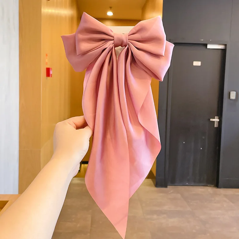 Pinza para el pelo con lazo , pasador para el pelo de satén liso Simple a la , diadema Retro con Clips, accesorios para el cabello para niñas: Negro