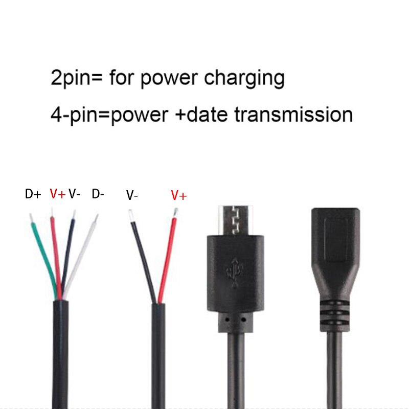 Connecteur Micro USB 2.0 Type C, 5 Types de fils, alimentation électrique, câble d&#39;extension, chargeur mâle vers femelle, ligne de données à 2 broches et 4 broches