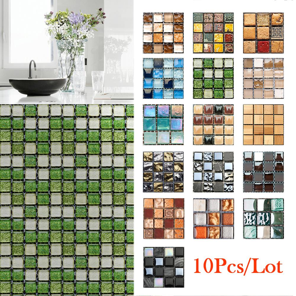 10 stuks/partij 3d mozaïektegelstickers voor keuken, badkamer, muurdecoratie, zelfklevende, waterdichte stickers voor de woonkamer