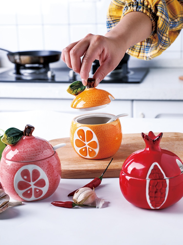 watermelon modeling storage tank ceramic seasoning jar fruit relief incense tank with lid salt tank Sugar Bowl