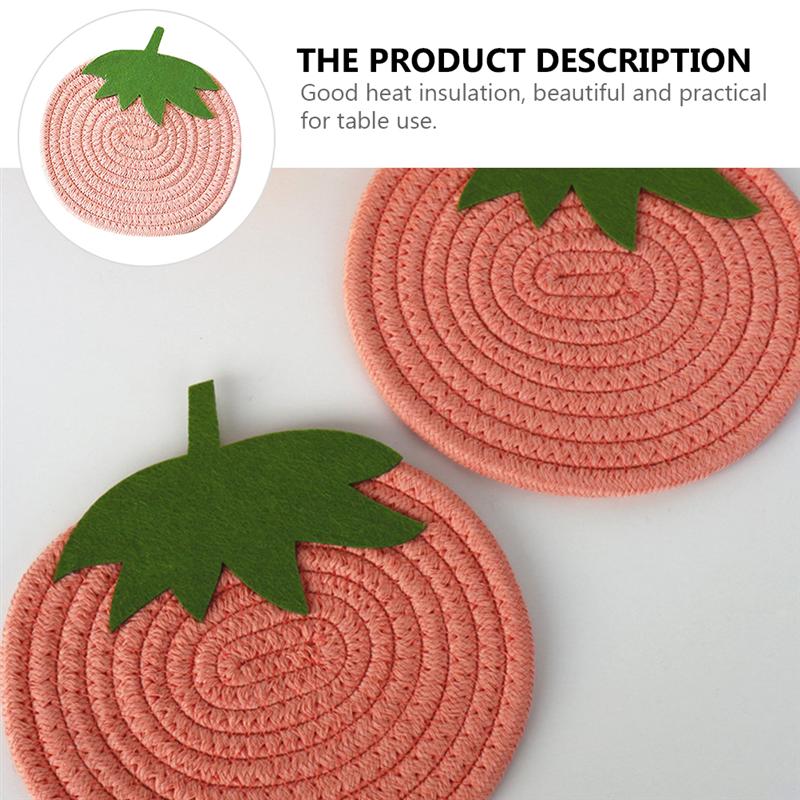 1pc Strawberry Shape Cup Bowl Mat Heat-resistant Place Mat Woven Cotton Coaster