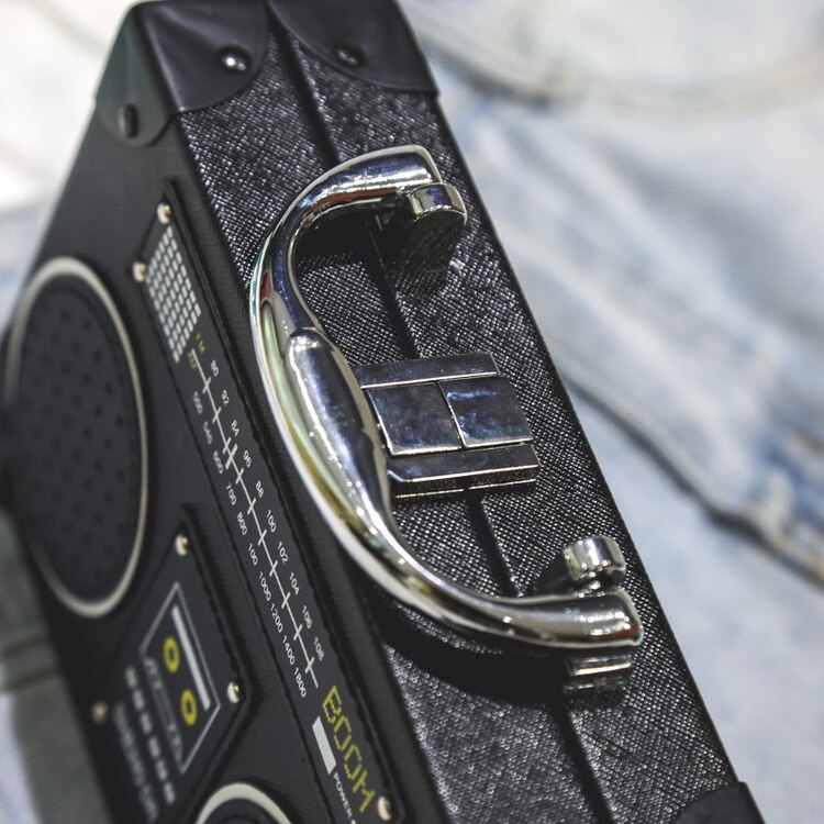 Sjov sort radio stil pu læder dame clutch taske skulder taske håndtaske kvinde crossbody mini messenger taske punge