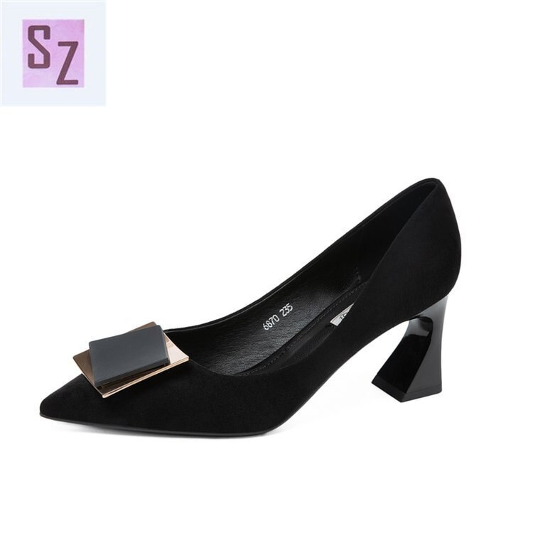 Chaussures de femmes métal boucle carrée épaisse chaussures à talons hauts confortables bouche peu profonde travail chaussures pour femmes