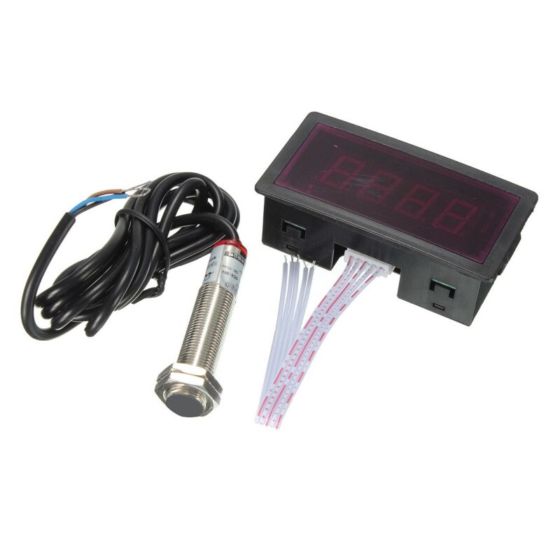 Tacómetro Digital LED 4 RPM medidor de velocidad rojo + NPN Hall interruptor con Sensor de proximidad