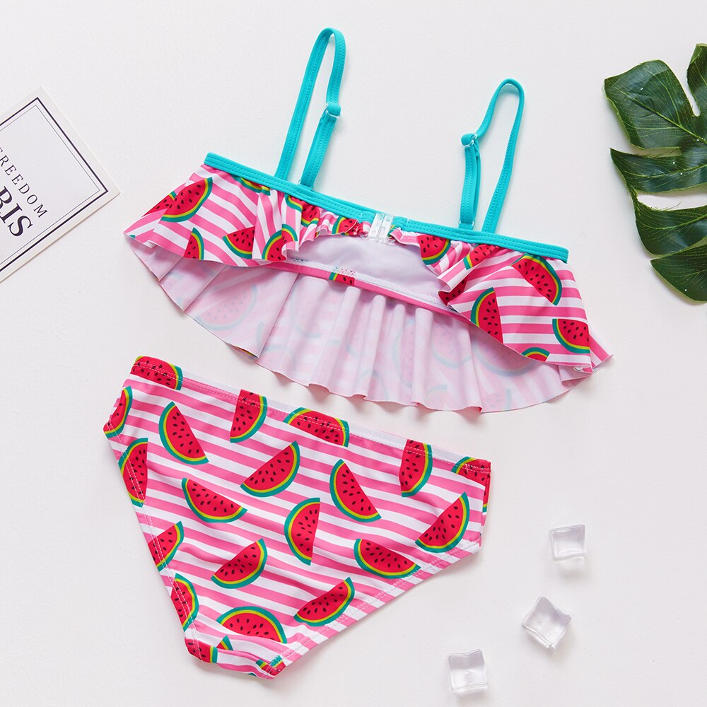 Badpak voor kleine meisjes, 2 stuks, sport, solide, flpral, hoge taille, bikiniset, badmode, badpak, bikini, kleine kinderen, blauw, 8-10 Jaren