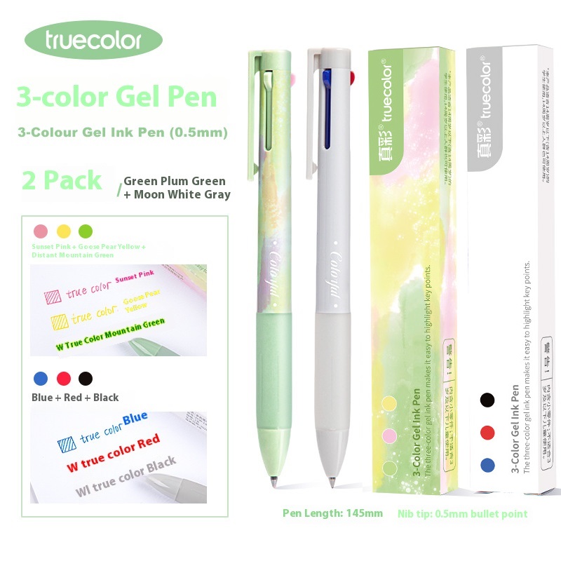Bolígrafo multifuncional 3 en 1, bolígrafo tricolor de secado rápido de 0,5mm, cambio de Color 1s, herramientas completas eficientes para estudio y oficina